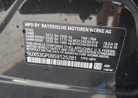 2025 BMW X3 30 xDrive from USA, damaged, VIN 5UX53GP09S9125281
